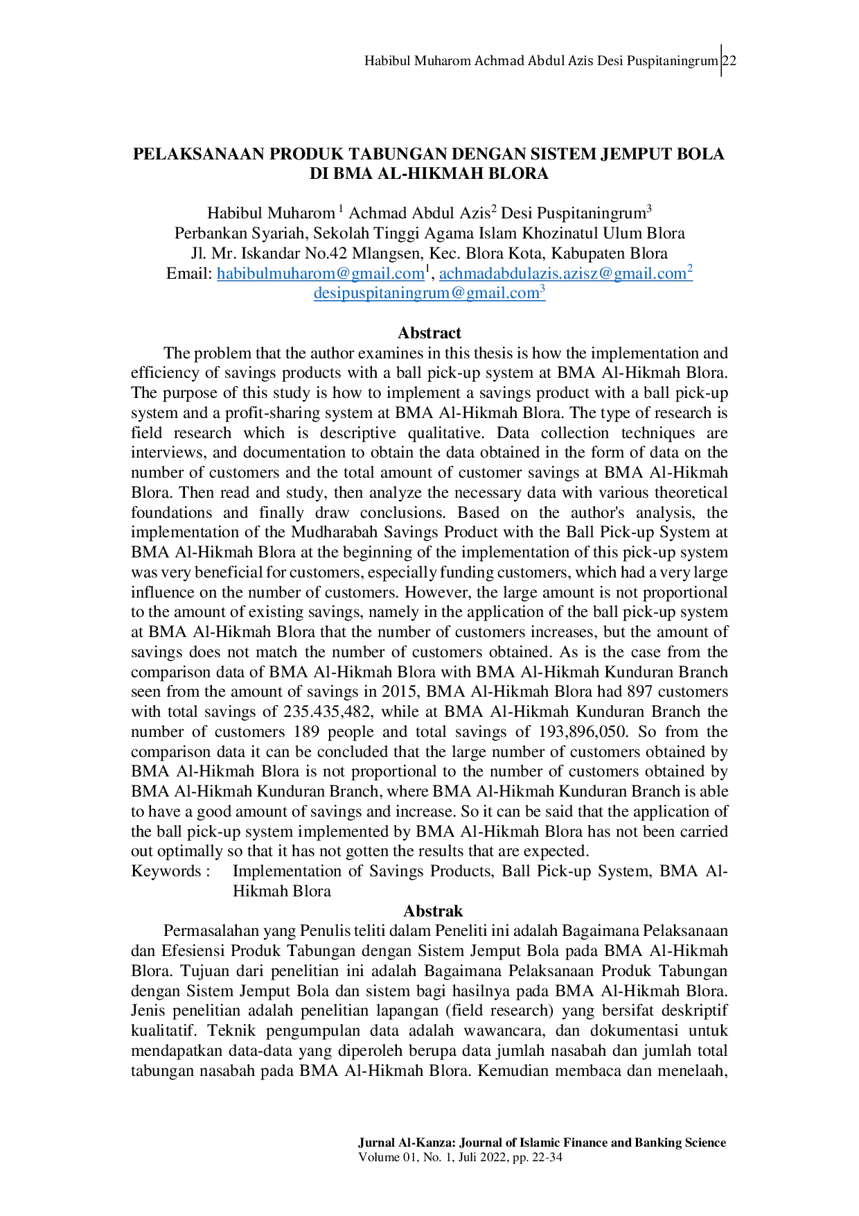 JURIS Pelaksanaan Produk Tabungan Dengan Sistem Jemput Bola Di Bma Al Hikmah Blora