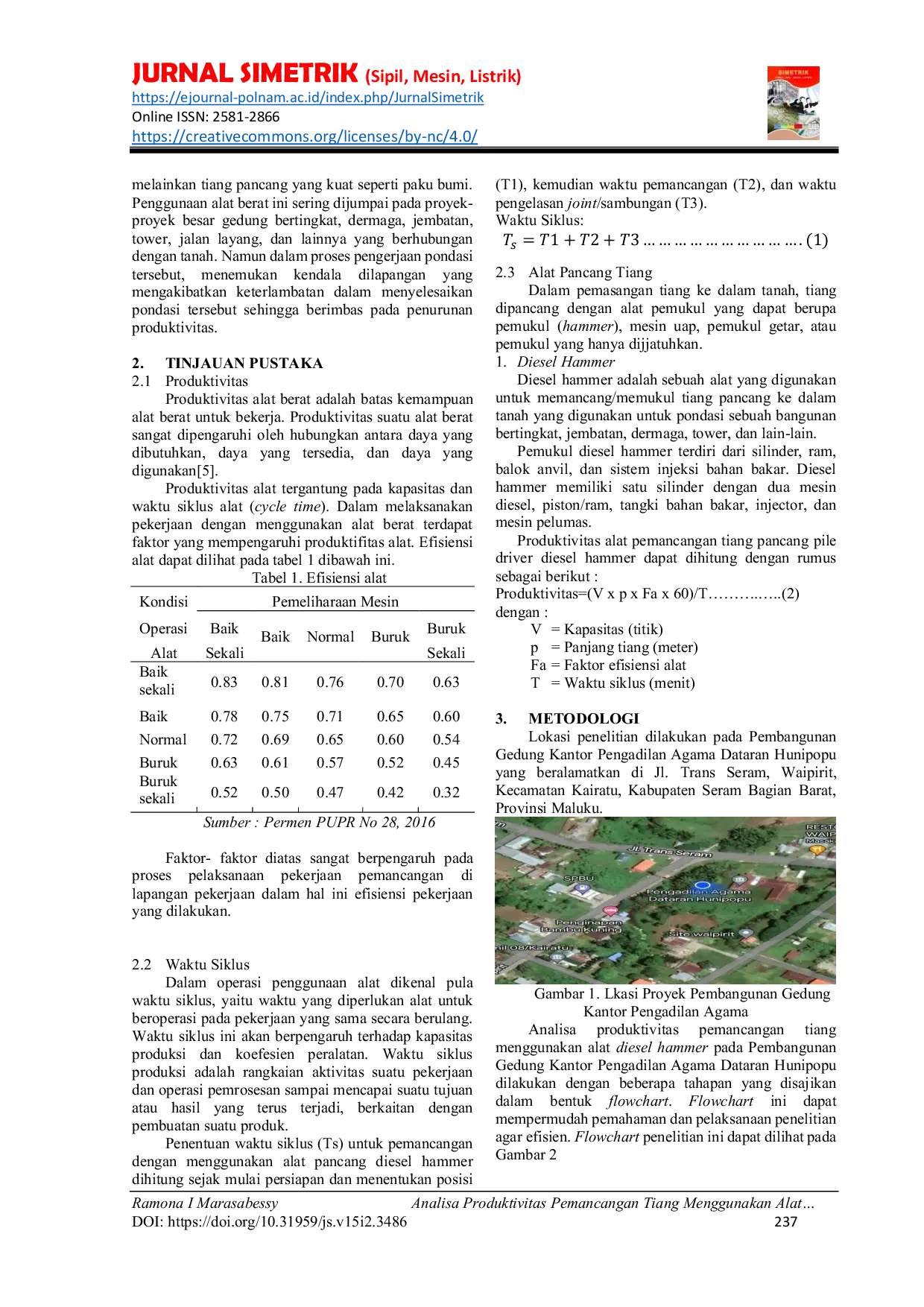 JURIS Analisa Produktivitas Tiang Menggunakan Alat Pancang Diesel Hammer Pada Proyek Pembangunan Gedung Kantor Pengadilan Agama Dataran Hunipopu