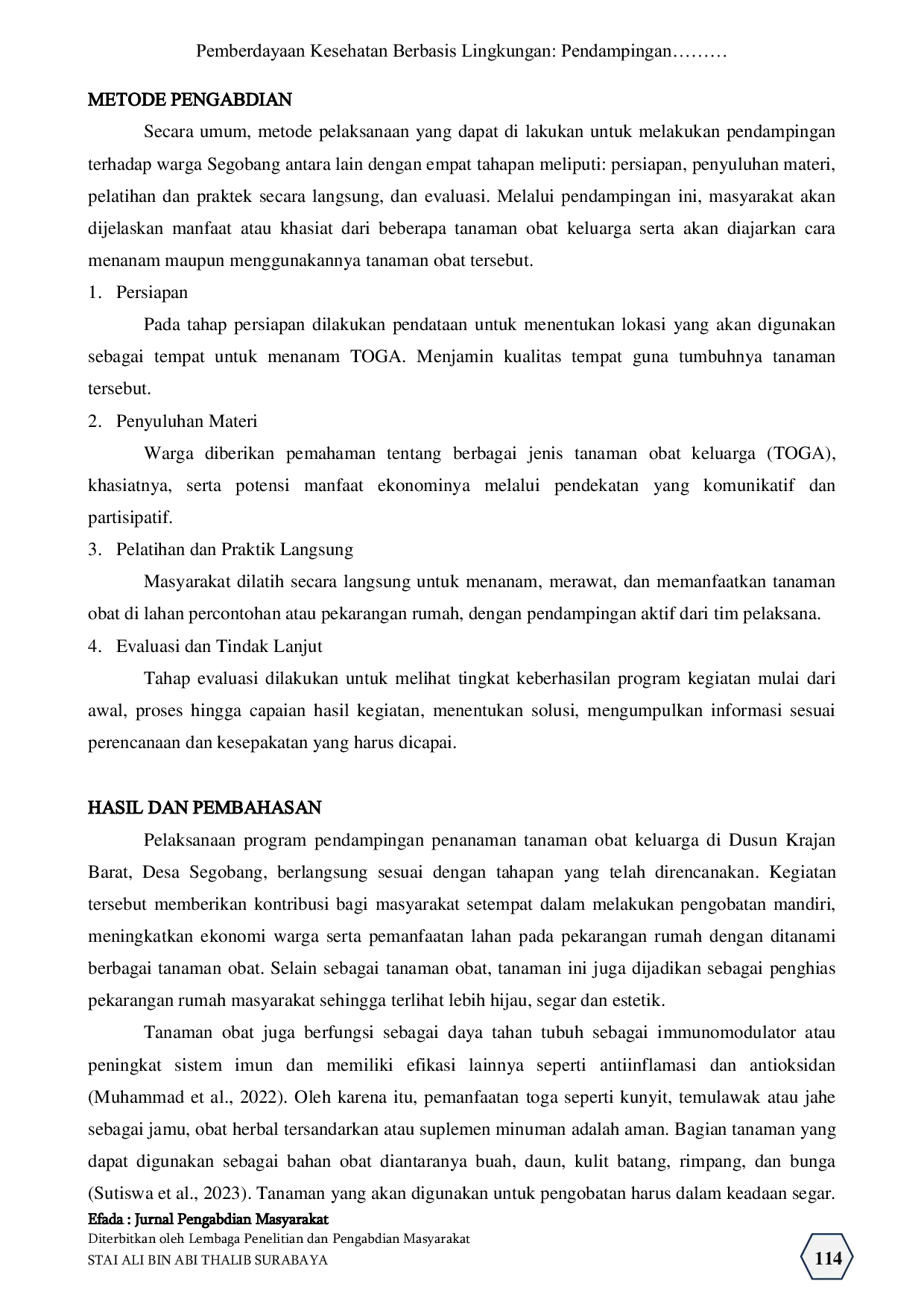 JURIS Pemberdayaan Kesehatan Berbasis Lingkungan Pendampingan dan Edukasi Tanaman Obat Keluarga TOGA