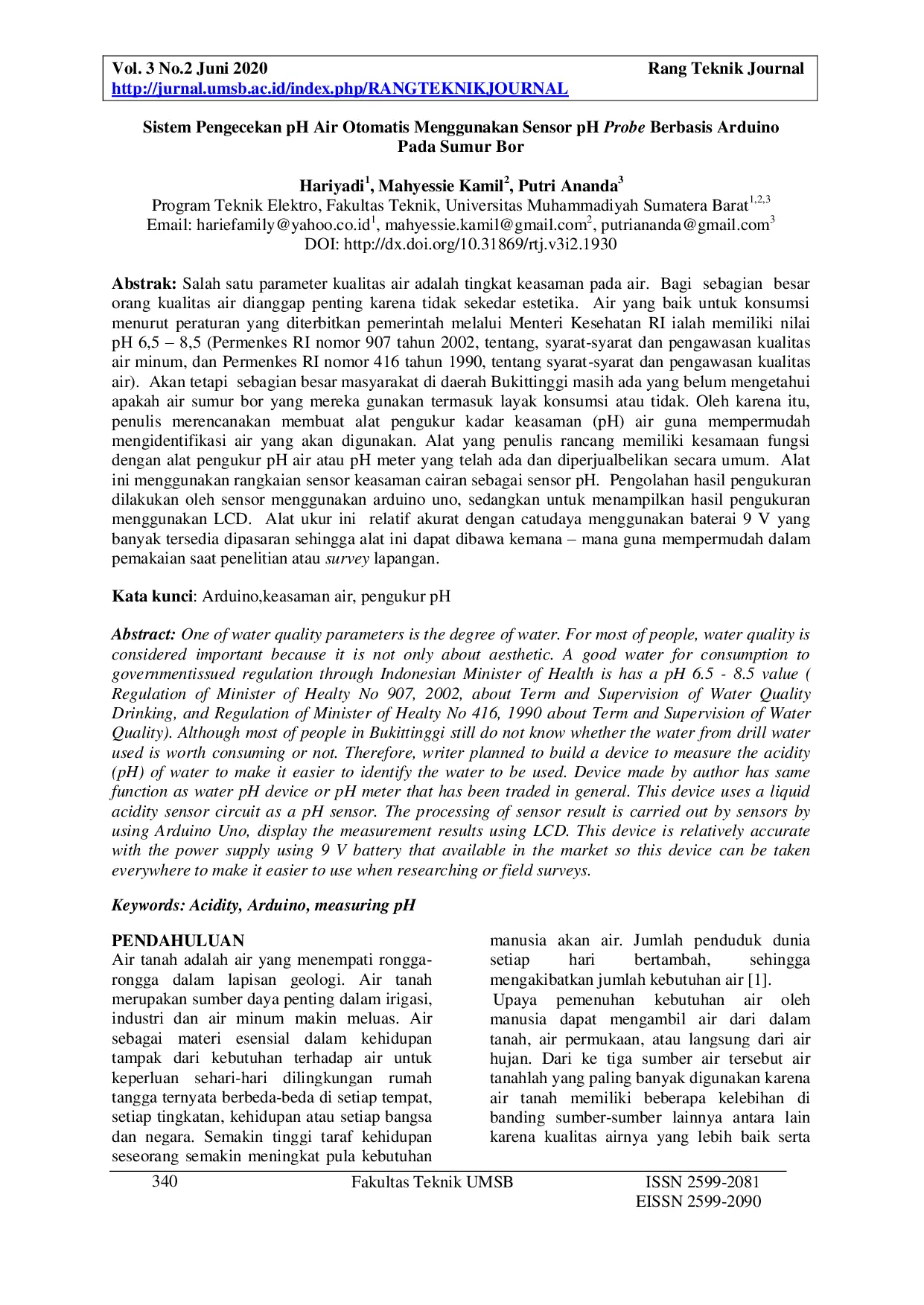 JURIS Sistem Pengecekan pH Air Otomatis Menggunakan Sensor pH Probe Berbasis Arduino Pada Sumur Bor