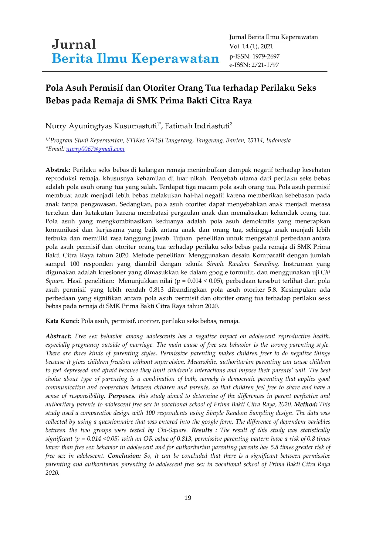 JURIS Pola Asuh Permisif dan Otoriter Orang Tua terhadap Perilaku Seks Bebas pada Remaja di SMK Prima Bakti Citra Raya
