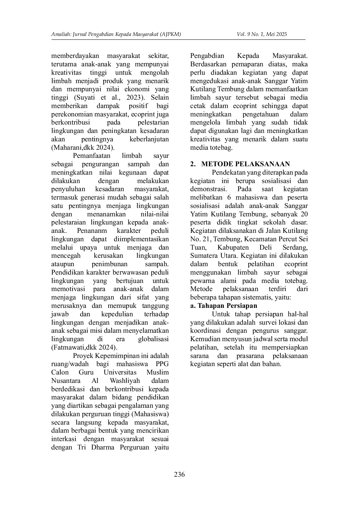 JURIS Pemanfaatan Limbah Sayur Sebagai Desain Ecoprint Pada Totebag Untuk Anak Sanggar Yatim Kutilang Tembung