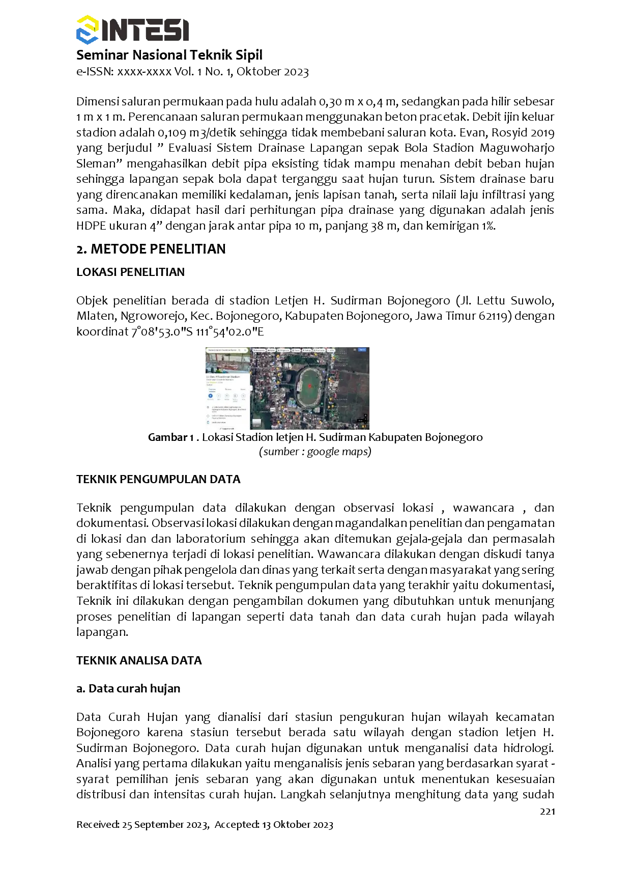 juris Perencanaan Ulang Sistem Drainase Bawah Permukaan Lapangan Sepak Bola Stadion Letjen H Sudirman Kabupaten Bojonegoro