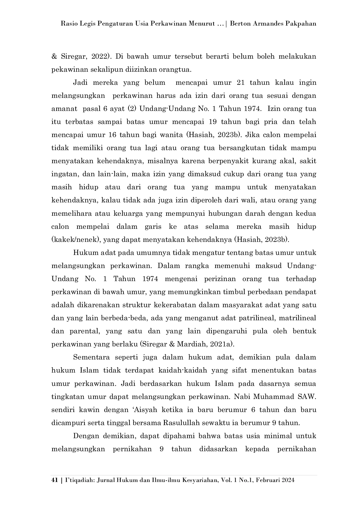 JURIS Rasio Legis Pengaturan Usia Perkawinan Menurut Undang Undang Perkawinan dari Sudut Pandang Hukum Normatif