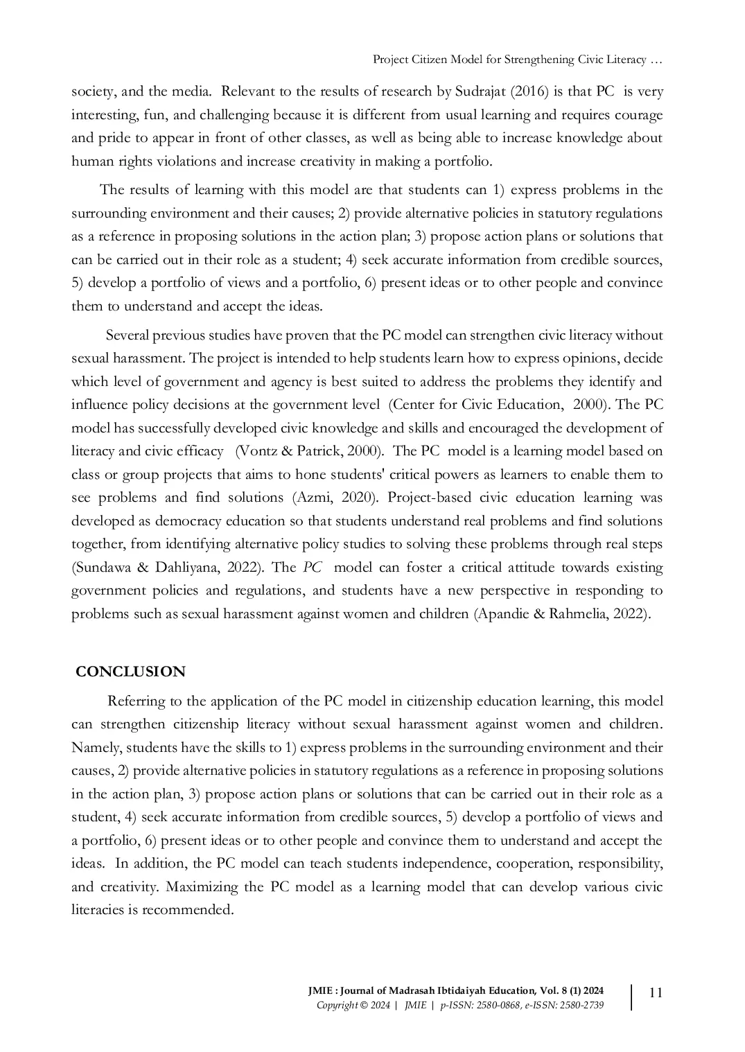 JURIS Project Citizen Model For Strengthening Civic Literacy Without Sexual Harassment