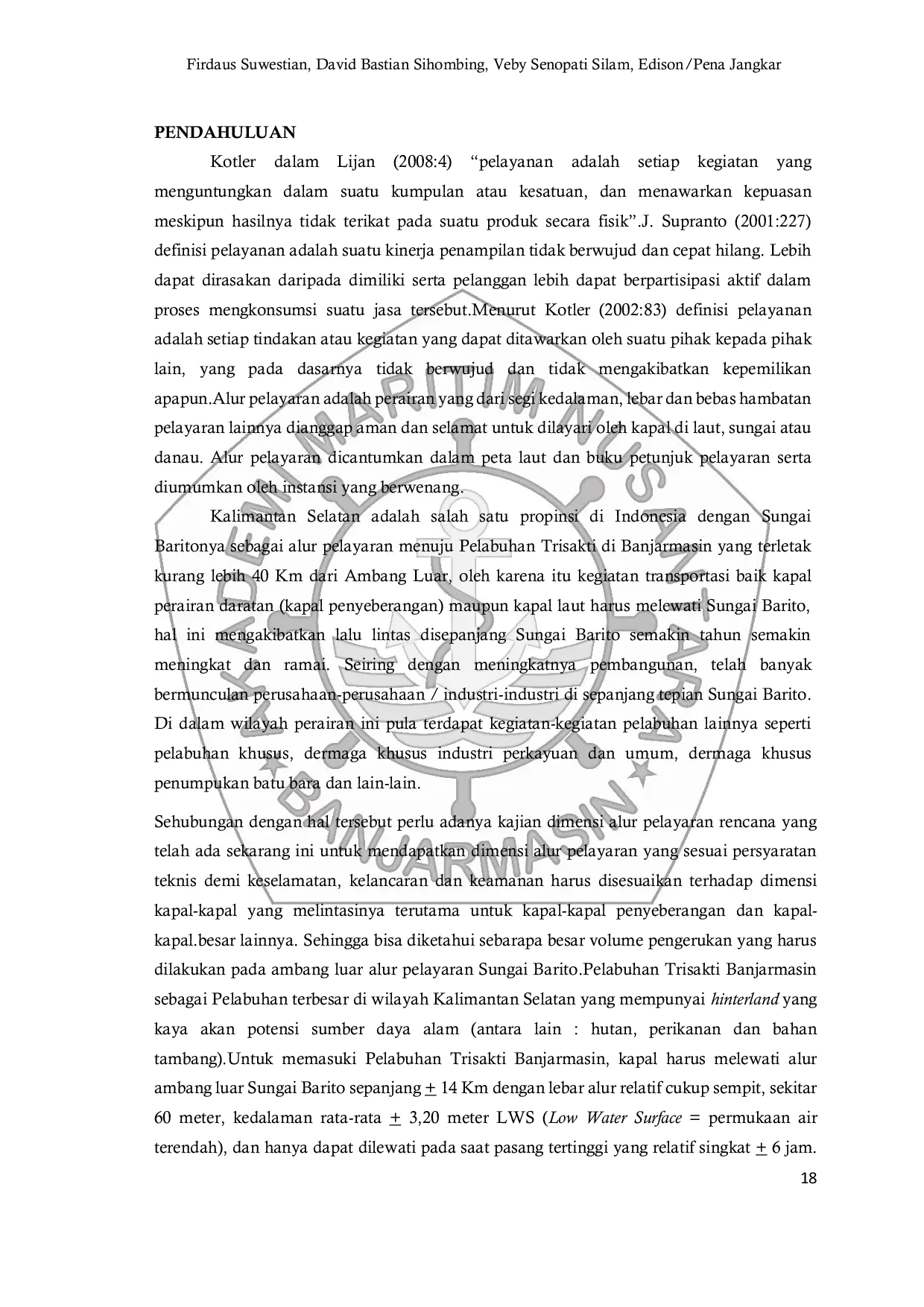 JURIS Pelayanan Permohonan Penggunaan Alur Di PT Ambang Barito Nusapersada Kota Banjarmasin