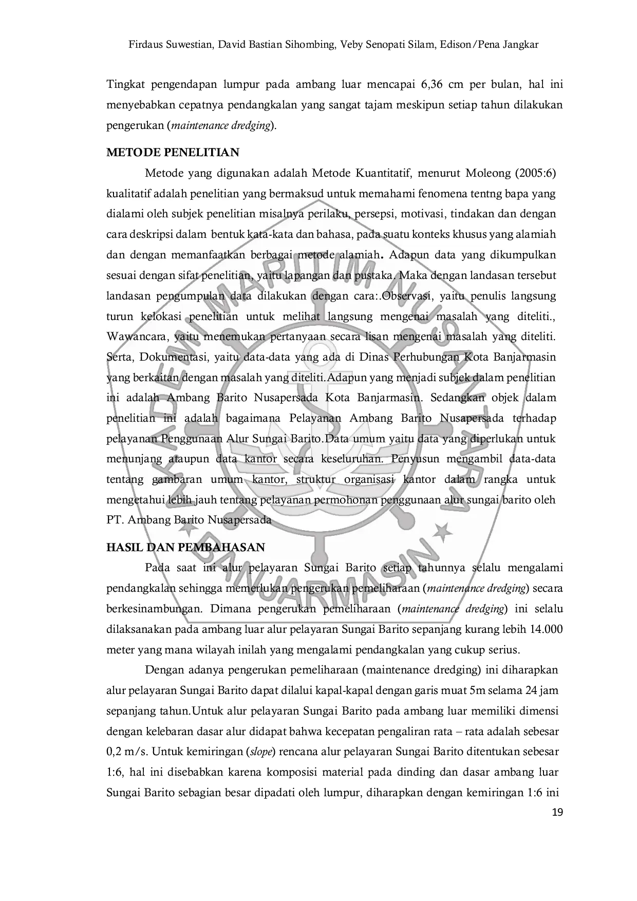 JURIS Pelayanan Permohonan Penggunaan Alur Di PT Ambang Barito Nusapersada Kota Banjarmasin