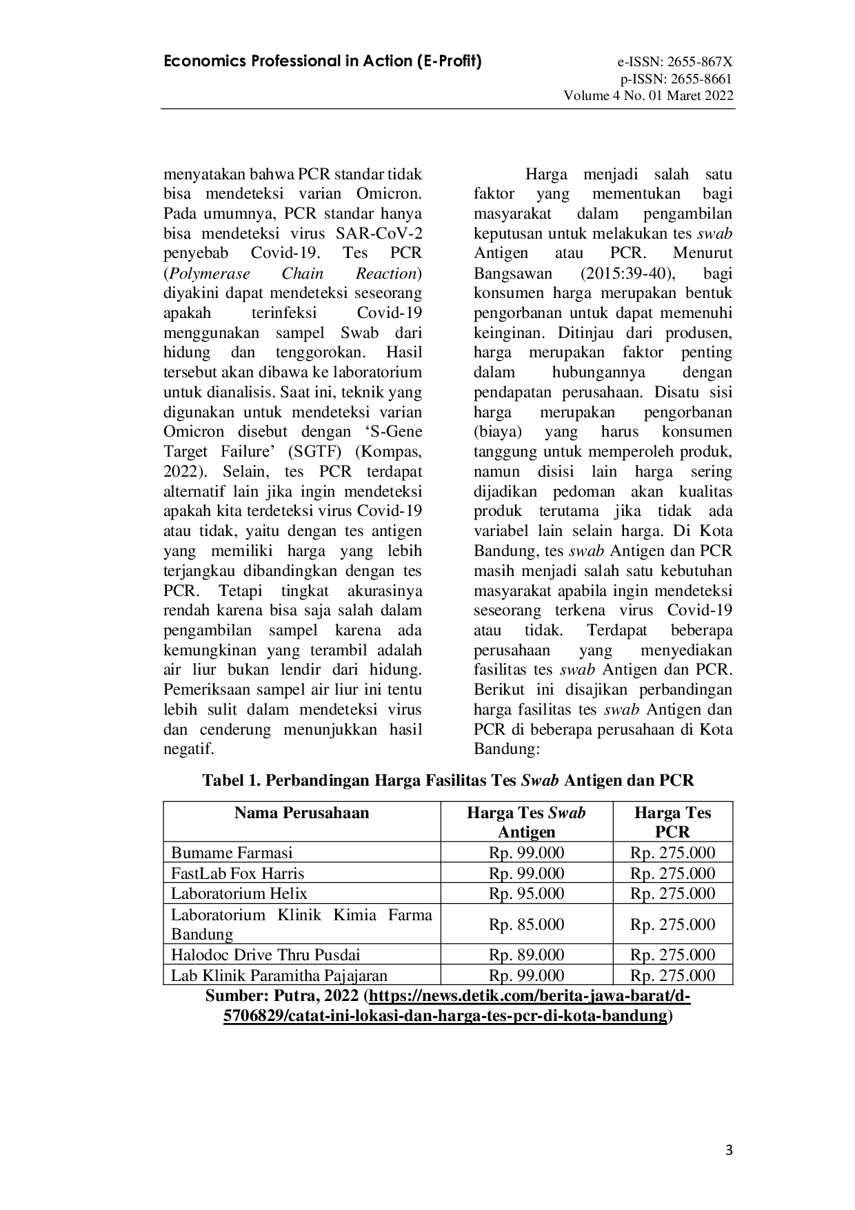 JURIS Pengaruh Harga Dan Kualitas Pelayanan Terhadap Keputusan Masyarakat Untuk Melakukan Tes PCR Di Kota Bandung