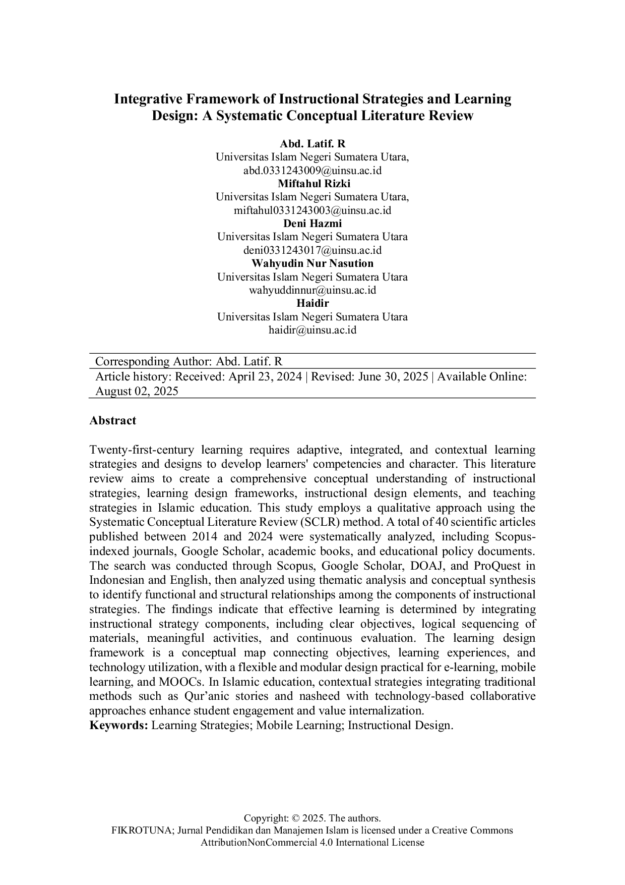 JURIS Integrative Framework of Instructional Strategies and Learning Design A Systematic Conceptual Literature Review