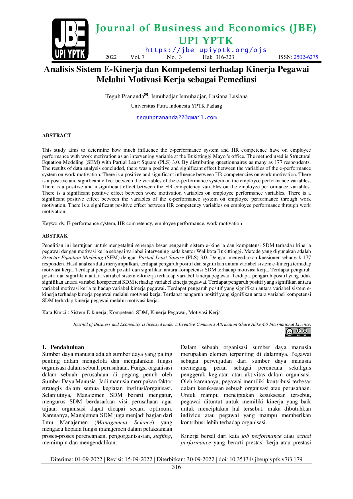 JURIS Analisis Sistem E Kinerja dan Kompetensi terhadap Kinerja Pegawai Melalui Motivasi Kerja sebagai Pemediasi