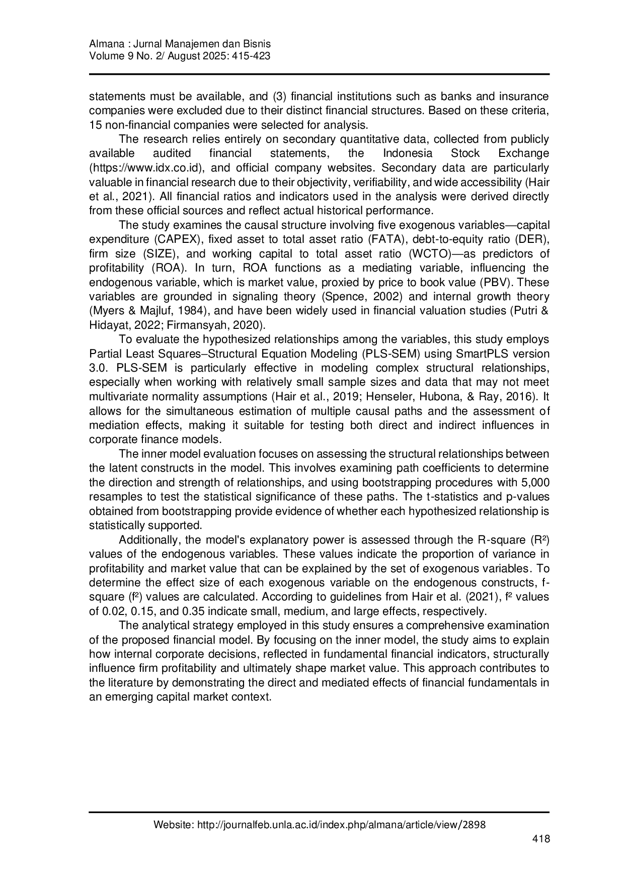 JURIS Structural Model of the Influence of Corporate Fundamental Factors on Market Value A SEM PLS Approach on LQ45 Companies