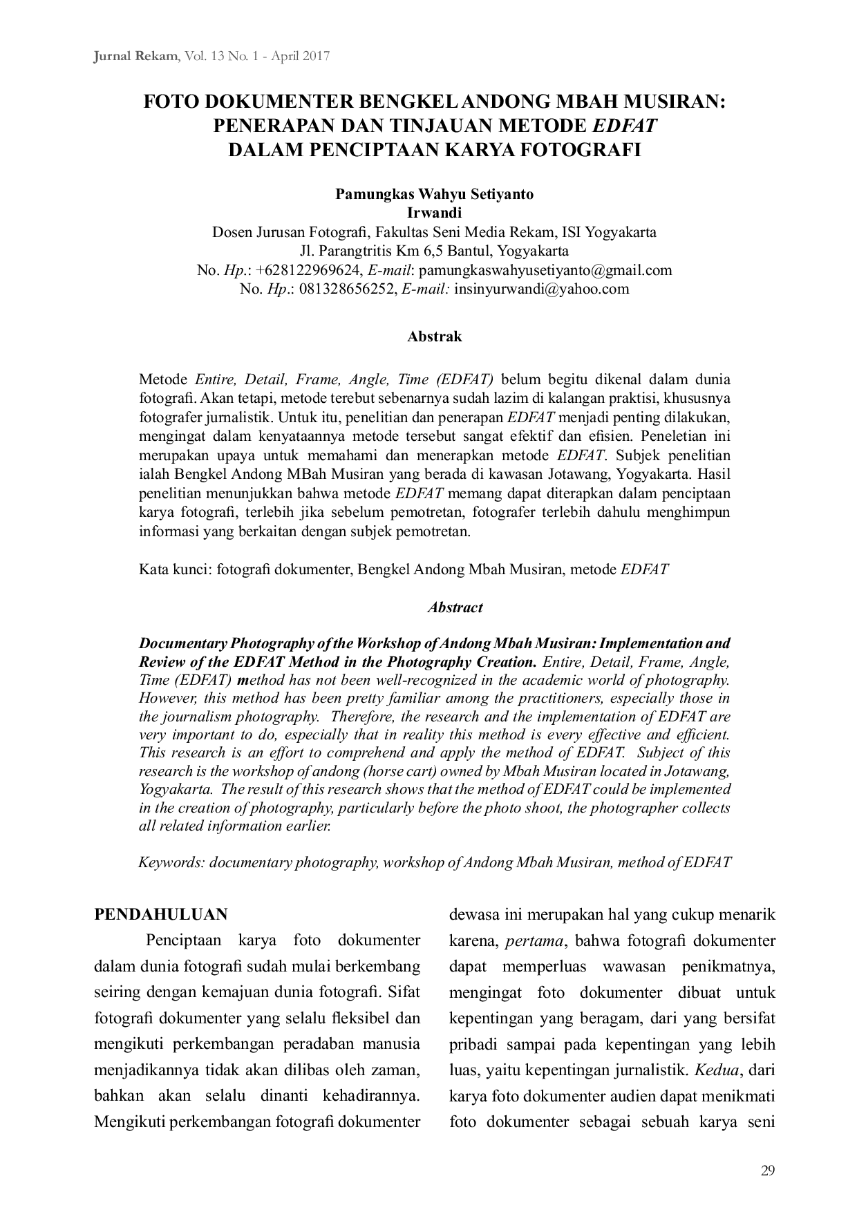 JURIS Foto Dokumenter Bengkel Andong Mbah Musiran Penerapan Dan Tinjauan Metode Edfat dalam Penciptaan Karya Fotografi