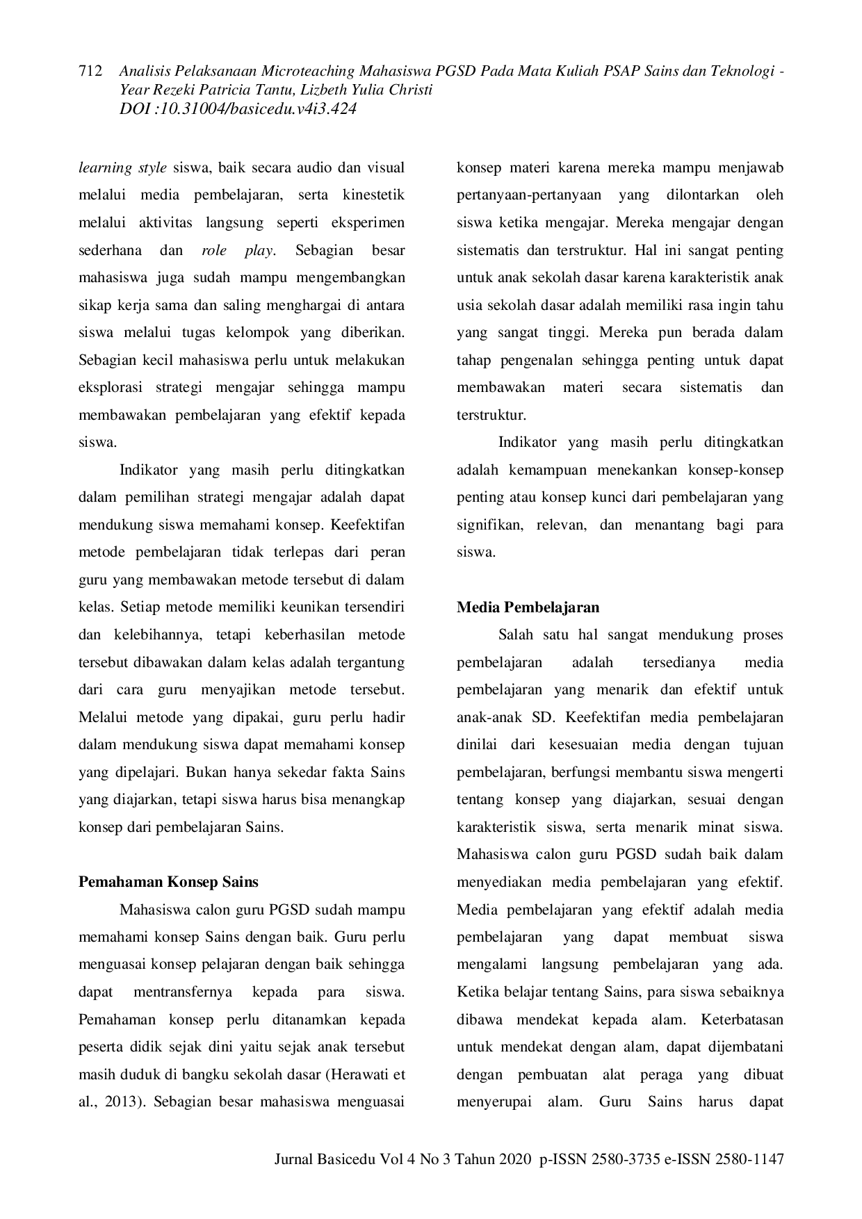 JURIS Analisis Pelaksanaan Microteaching Mahasiswa PGSD Pada Mata Kuliah PSAP Sains dan Teknologi