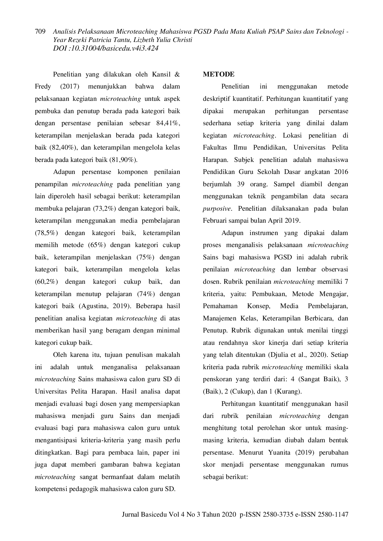 JURIS Analisis Pelaksanaan Microteaching Mahasiswa PGSD Pada Mata Kuliah PSAP Sains dan Teknologi