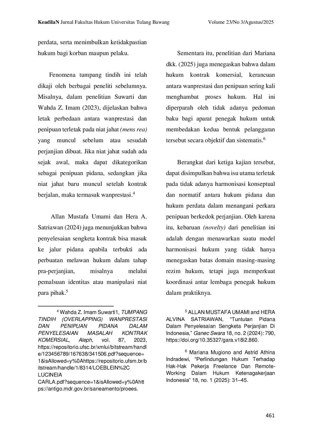 JURIS Harmonisasi Hukum Pidana Dan Perdata Dalam Penyelesaian Tindak Pidana Penipuan Berkedok Perjanjian