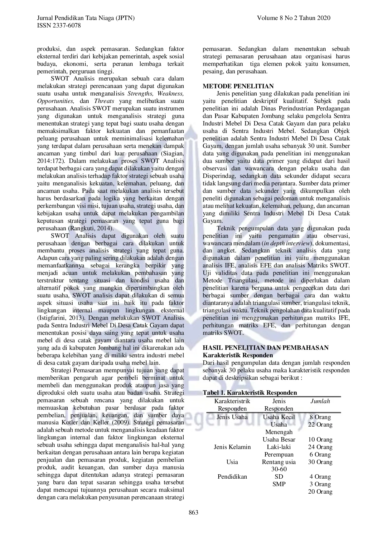 JURIS Swot Analisis Sebagai Perencanaan Strategi Pemasaran Dalam Upaya Pengembangan Sentra Industri Mebel Di Desa Catak Gayam Kecamatan Mojowarno Kabupaten Jombang