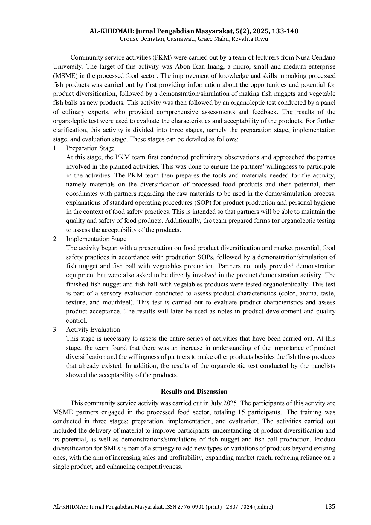 JURIS Training on Local Food Diversification as an Effort to Improve the Competitiveness of Fish Abon Small and Medium Enterprises