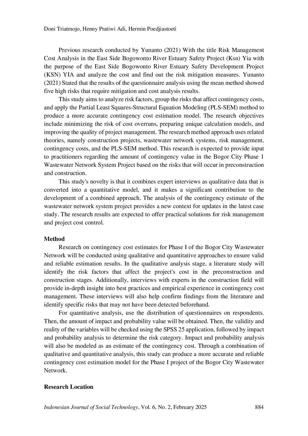 JURIS Risk Factor Analysis on Contingency Costs of Phase I Wastewater Network Project in Bogor City