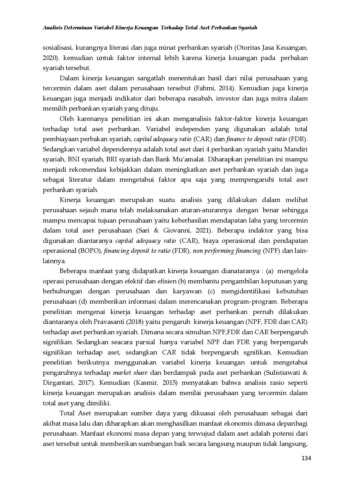 juris Analisis Determinan Variabel Kinerja Keuangan Terhadap Total Aset Perbankan Syariah