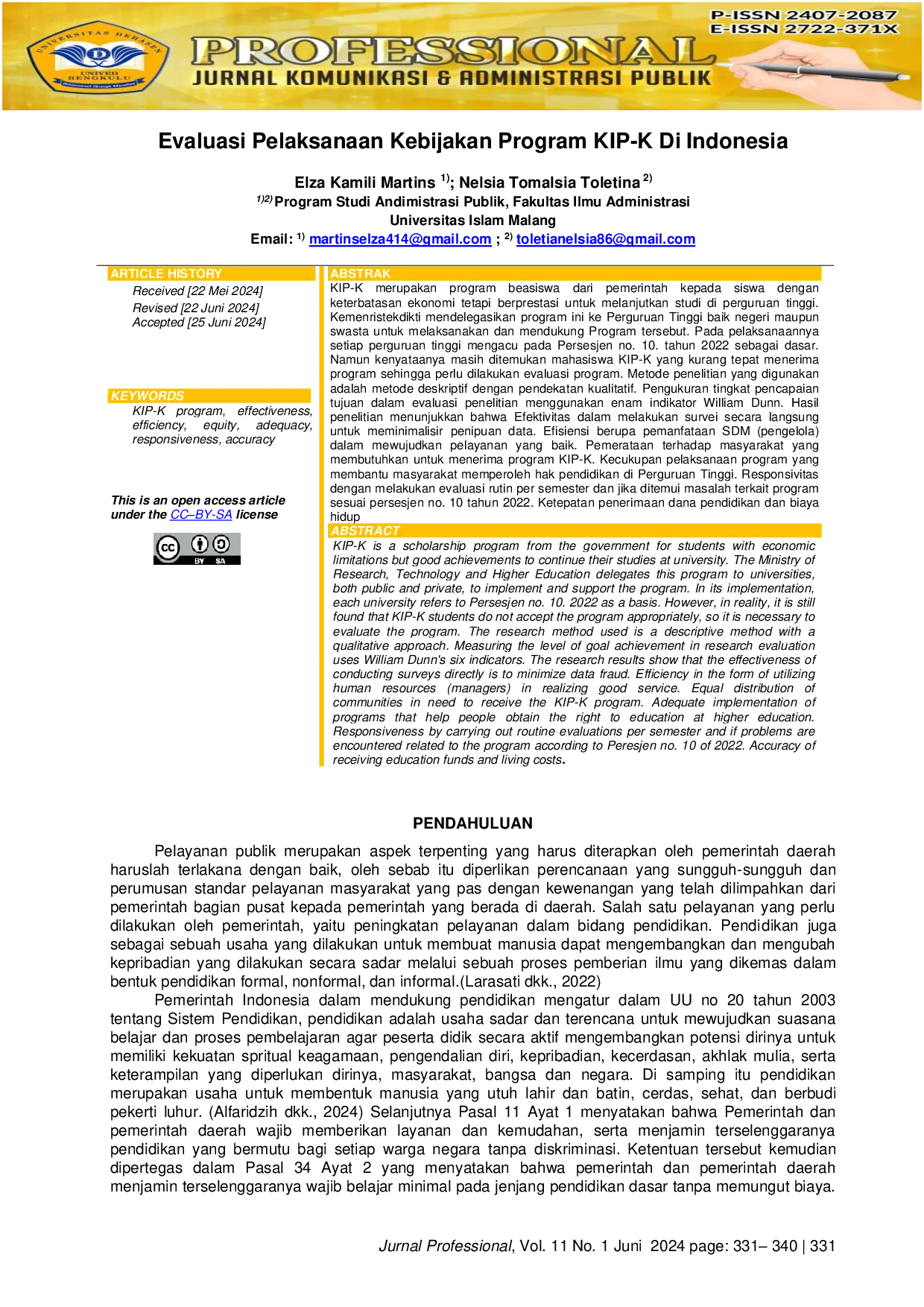 JURIS Evaluasi Pelaksanaan Kebijakan Program KIP K Di Indonesia