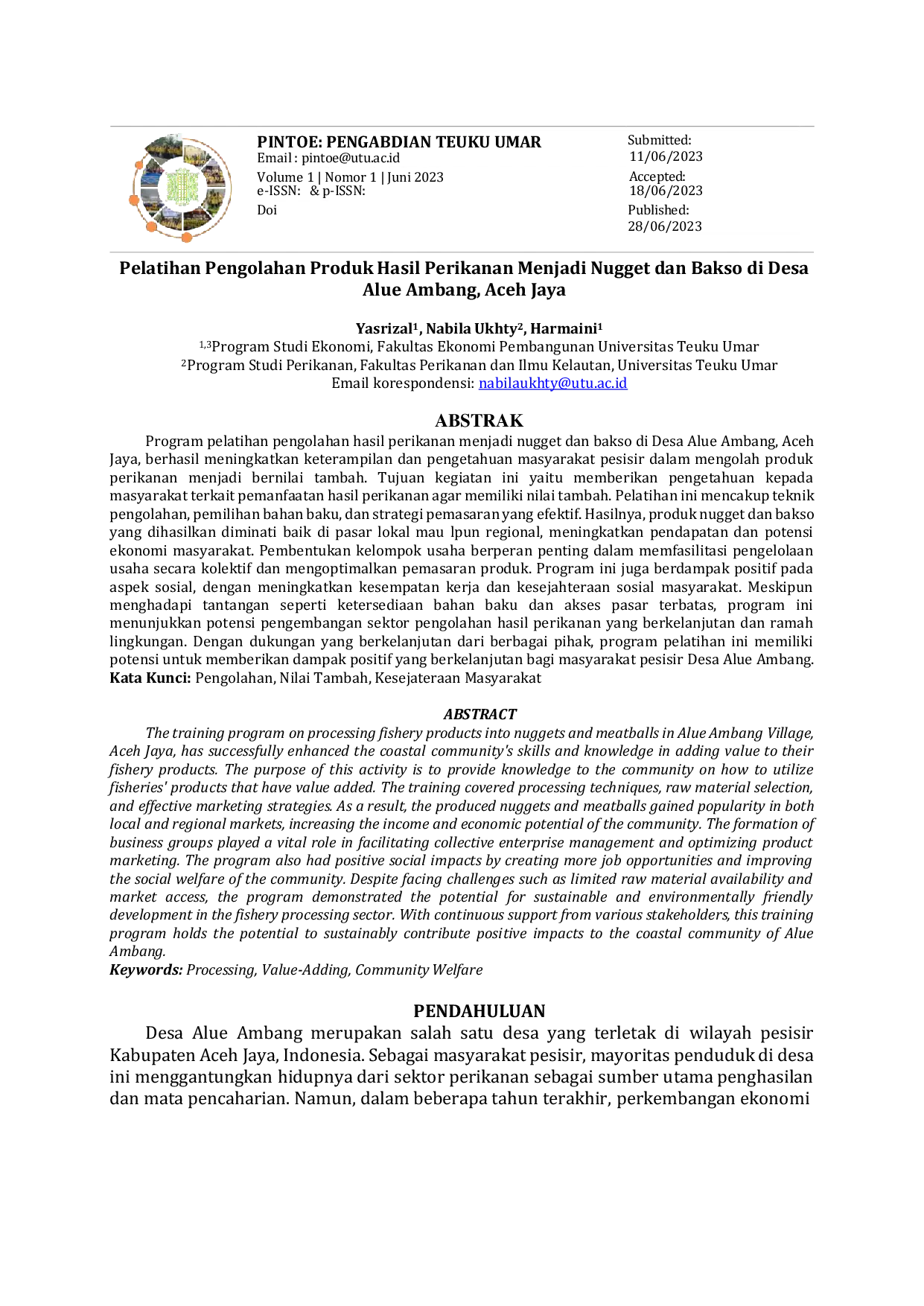 JURIS Pelatihan Pengolahan Produk Hasil Perikanan Menjadi Nugget dan Bakso di Desa Alue Ambang Aceh Jaya