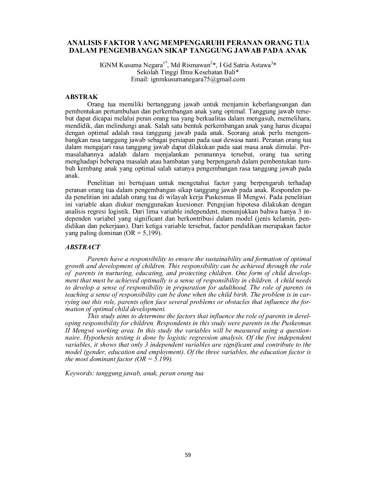 JURIS Analisis Faktor yang Mempengaruhi Peranan Orang Tua dalam Pengembangan Sikap Tanggung Jawab pada Anak