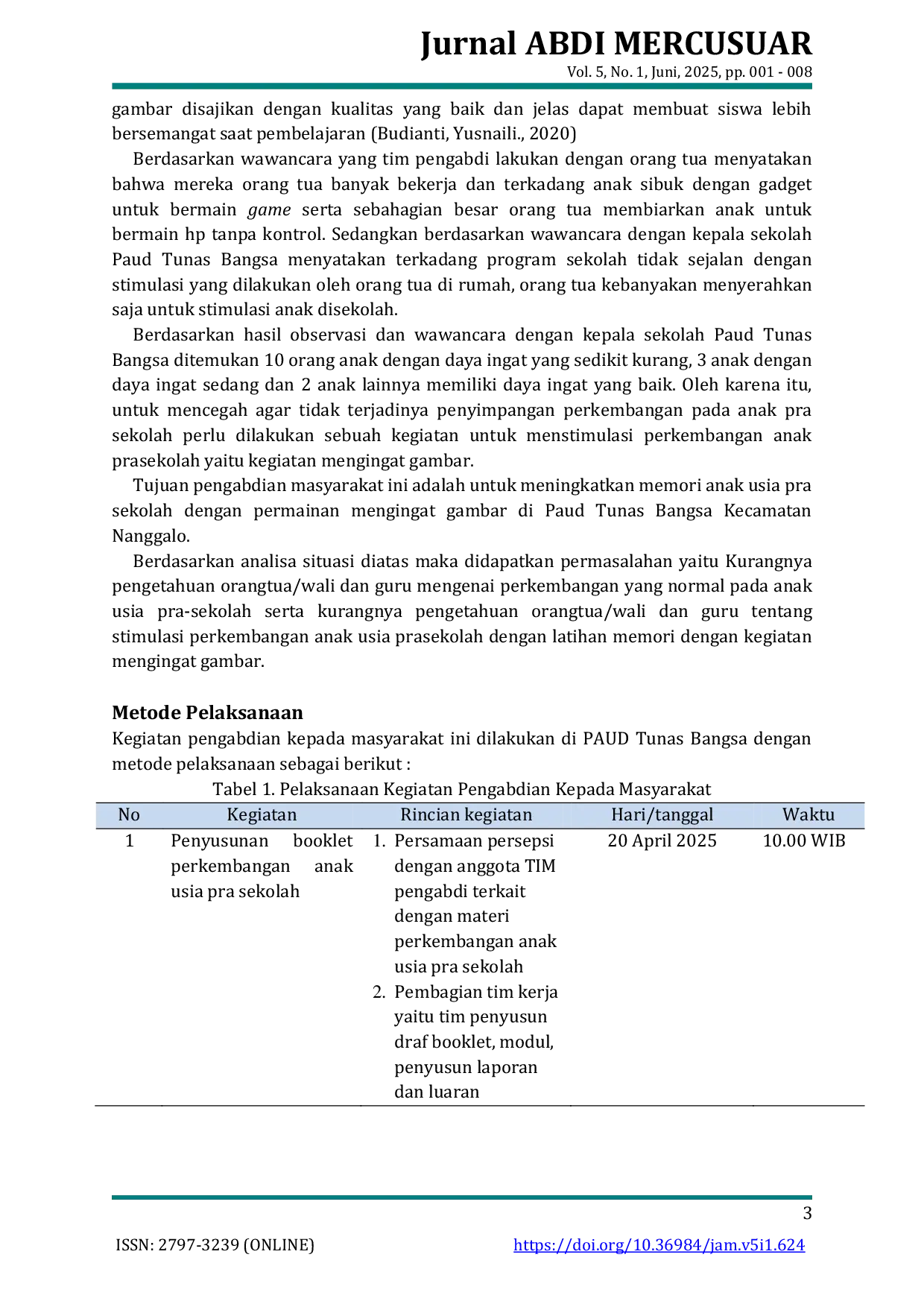 JURIS Latihan Memori pada Anak Usia Pra Sekolah dengan Kegiatan Mengingat Gambar
