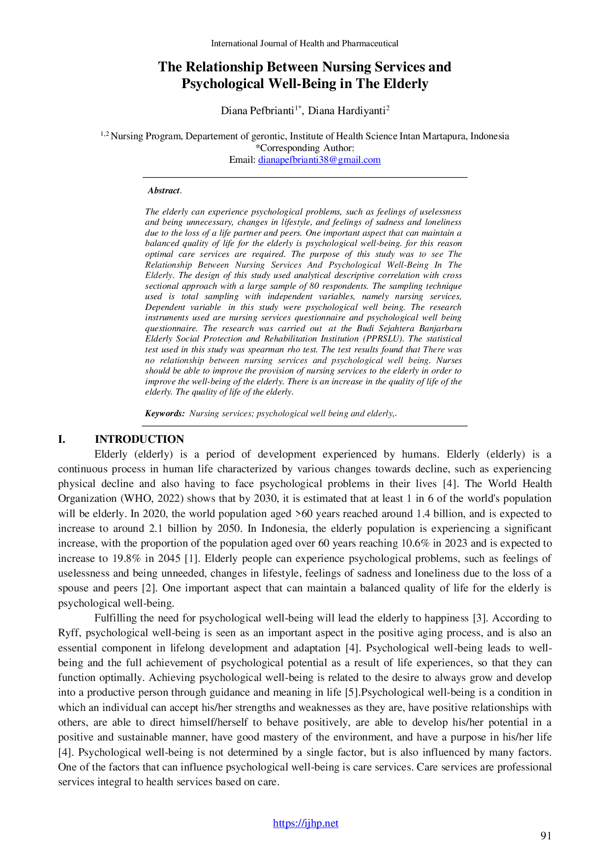 JURIS The Relationship Between Nursing Services and Psychological Well Being in The Elderly
