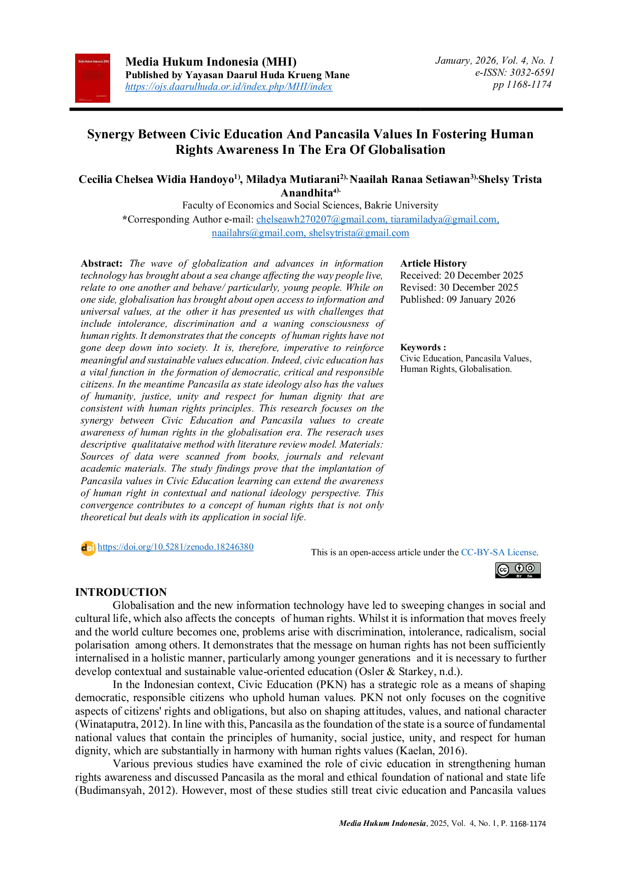 JURIS Synergy Between Civic Education And Pancasila Values In Fostering Human Rights Awareness In The Era Of Globalisation