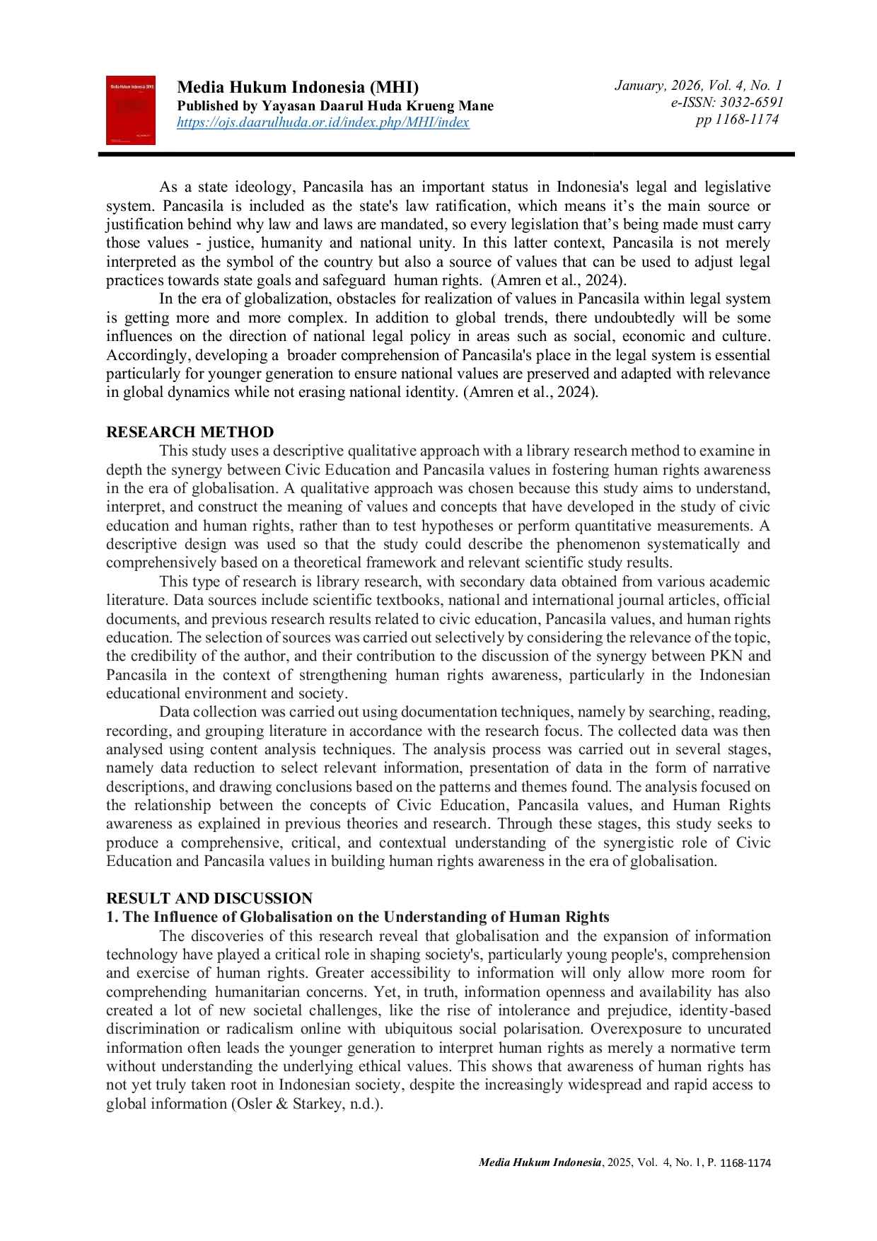 JURIS Synergy Between Civic Education And Pancasila Values In Fostering Human Rights Awareness In The Era Of Globalisation