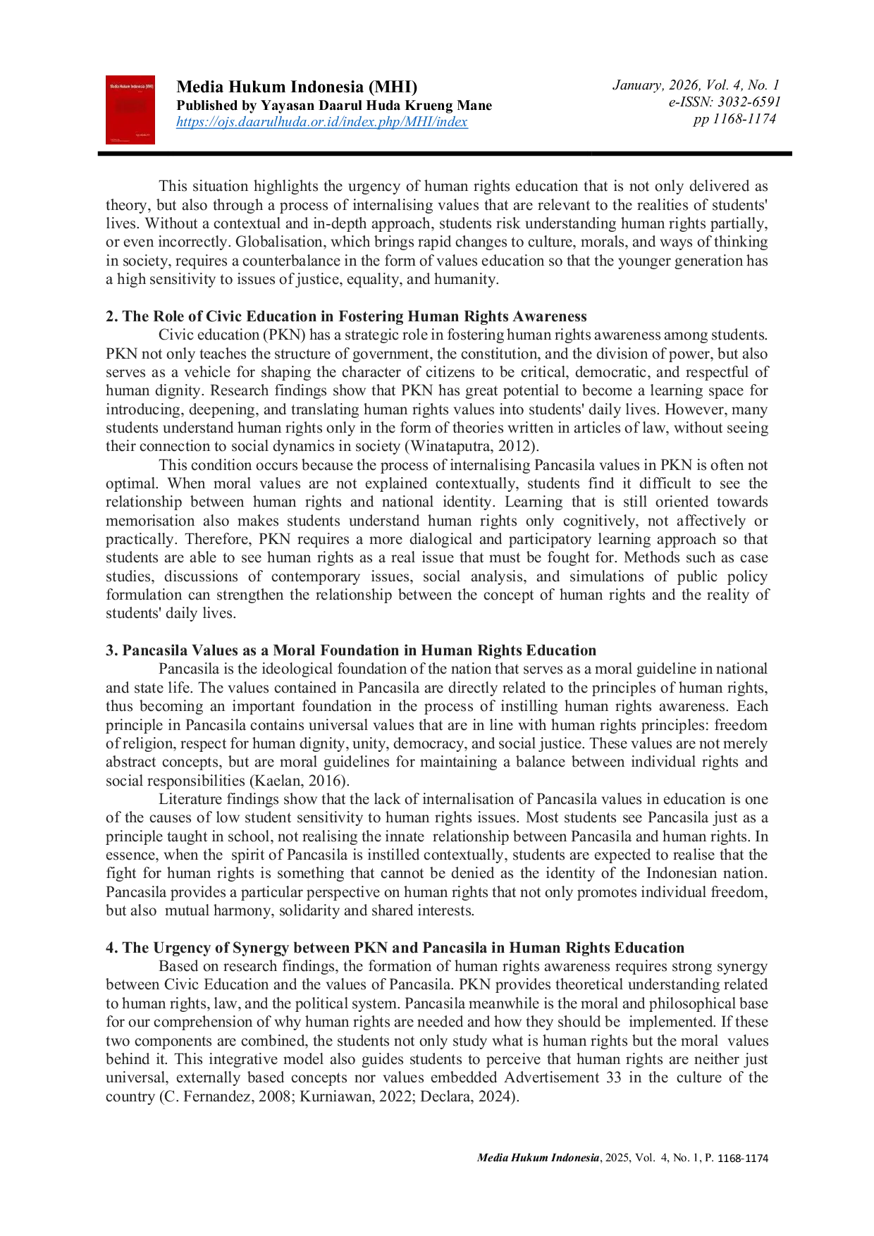 JURIS Synergy Between Civic Education And Pancasila Values In Fostering Human Rights Awareness In The Era Of Globalisation