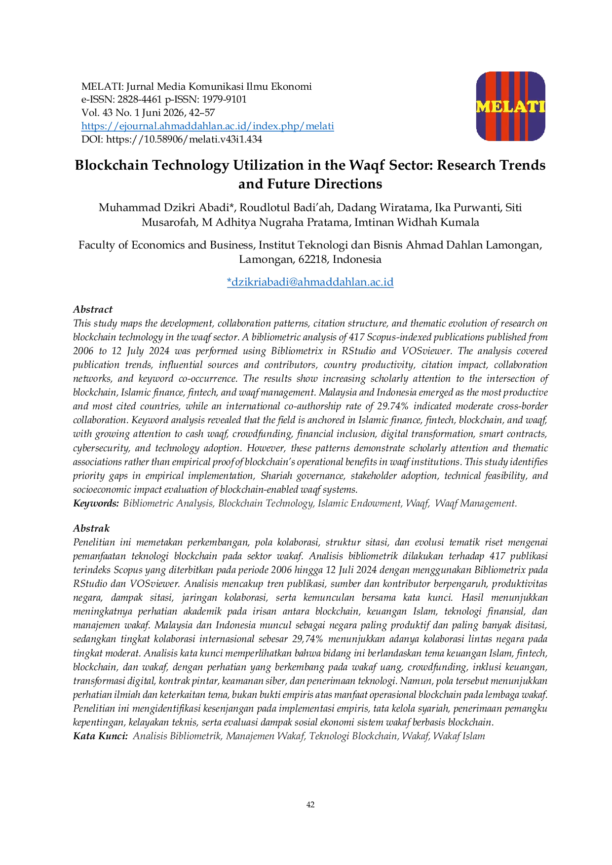 JURIS Blockchain Technology Utilization in the Waqf Sector Research Trends and Future Directions