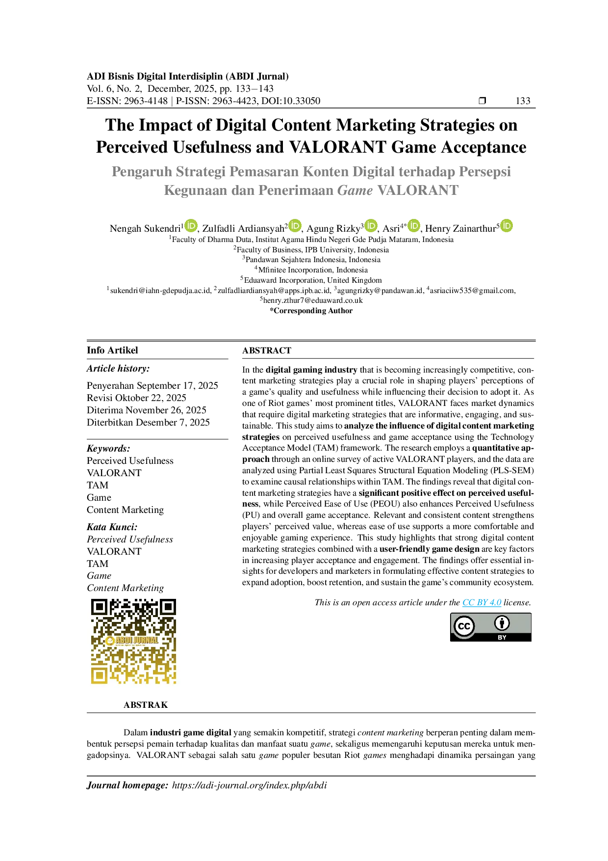 juris The Impact of Digital Content Marketing Strategies on Perceived Usefulness and VALORANT Game Acceptance