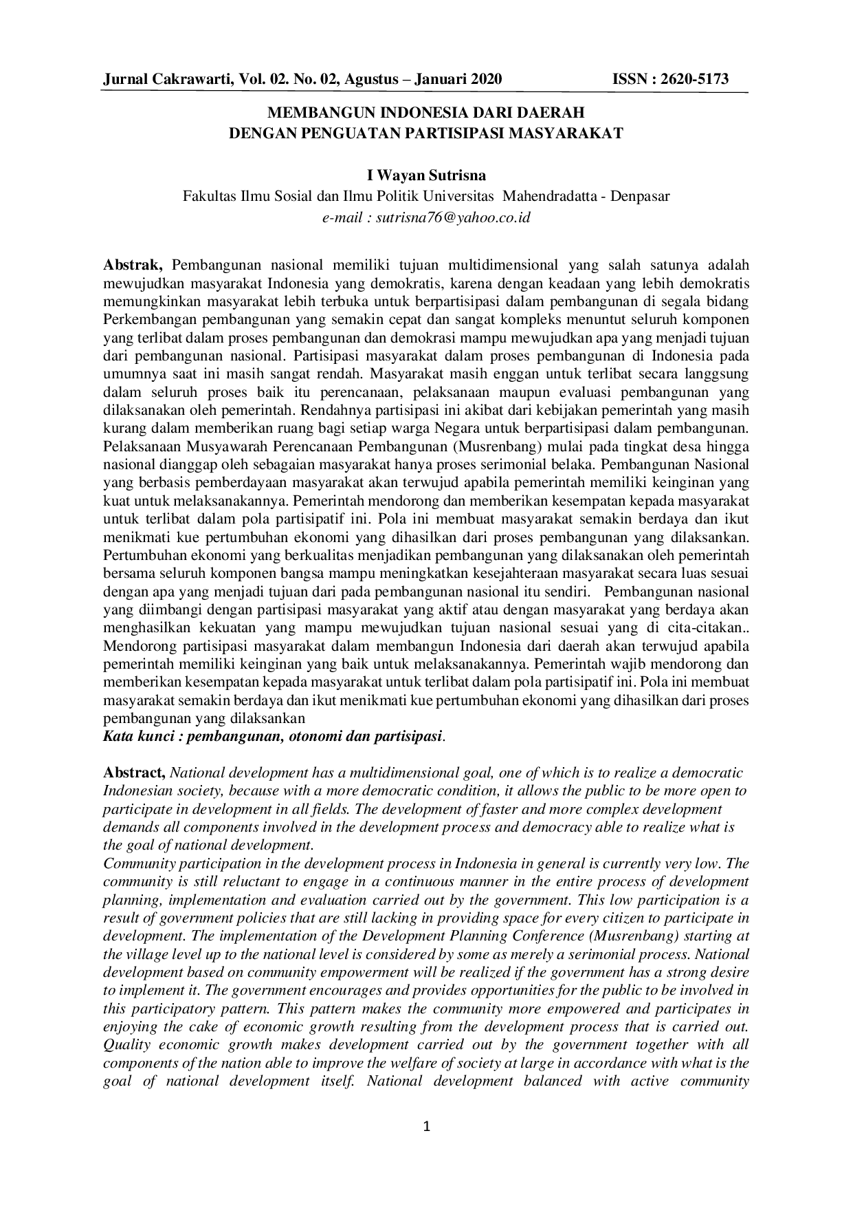 JURIS Membangun Indonesia dari Daerah dengan Penguatan Partisipasi Masyarakat