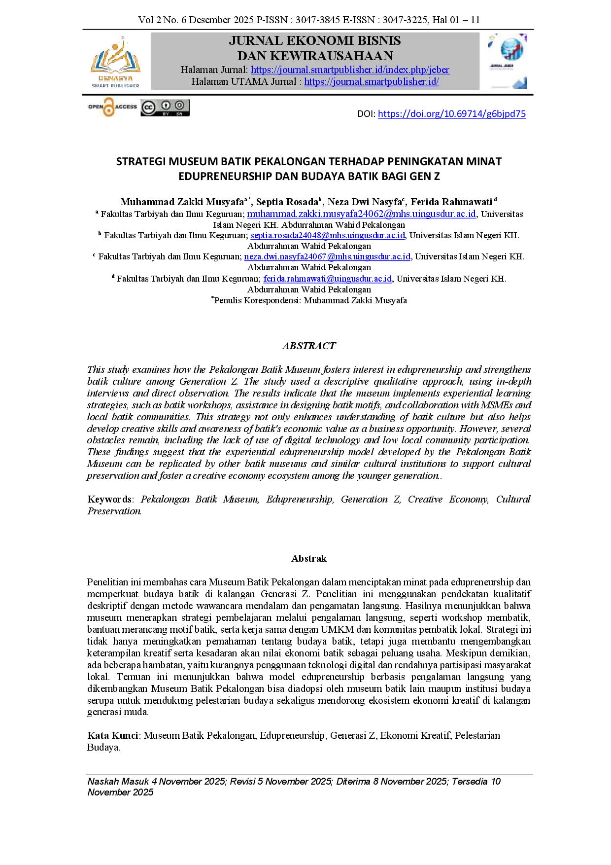 juris Strategi Museum Batik Pekalongan Terhadap Peningkatan Minat Edupreneurship Dan Budaya Batik Bagi Gen Z