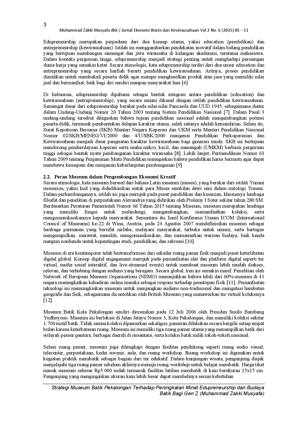 juris Strategi Museum Batik Pekalongan Terhadap Peningkatan Minat Edupreneurship Dan Budaya Batik Bagi Gen Z