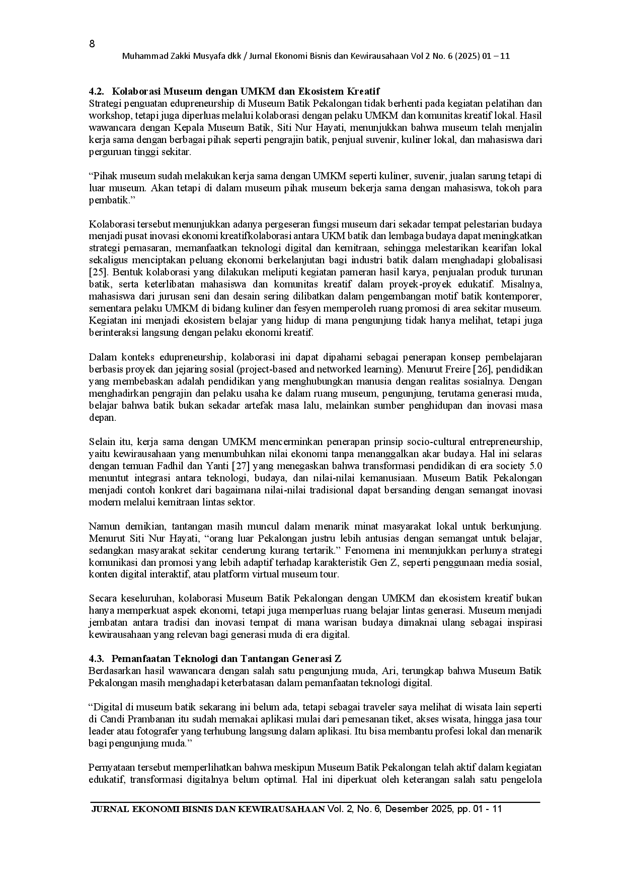 juris Strategi Museum Batik Pekalongan Terhadap Peningkatan Minat Edupreneurship Dan Budaya Batik Bagi Gen Z