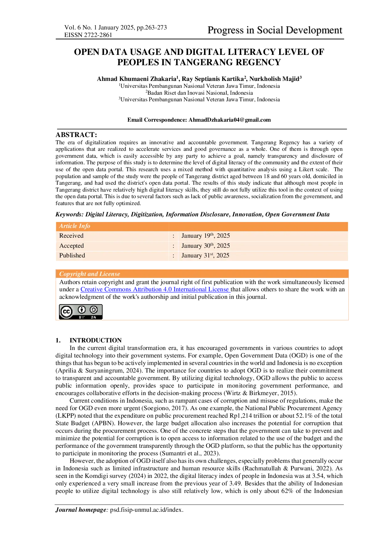 JURIS Open Data Usage And Digital Literacy Level Of Peoples In Tangerang Regency