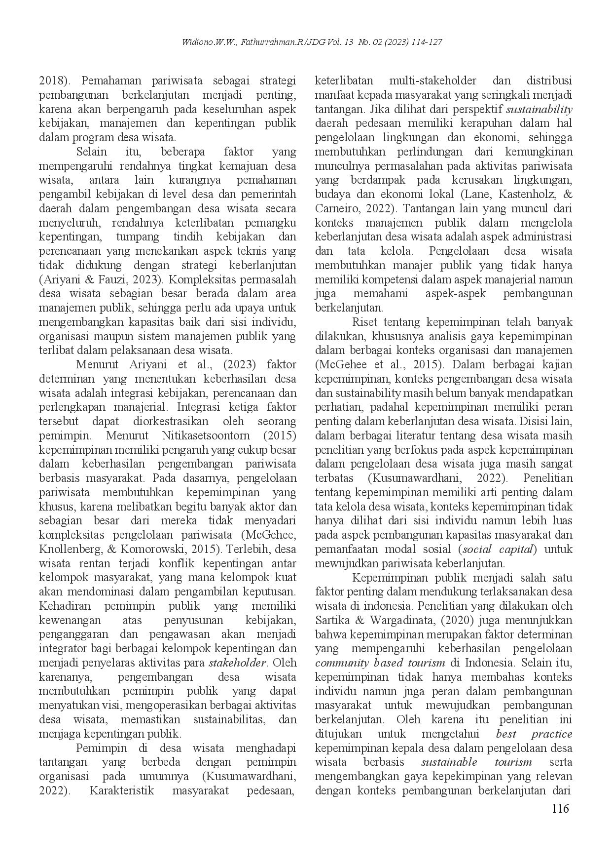 juris Analisis Gaya Kepemimpinan Kepala Desa pada Pengembangan Desa Wisata Berkelanjutan Sustainable Rural Tourism di Indonesia