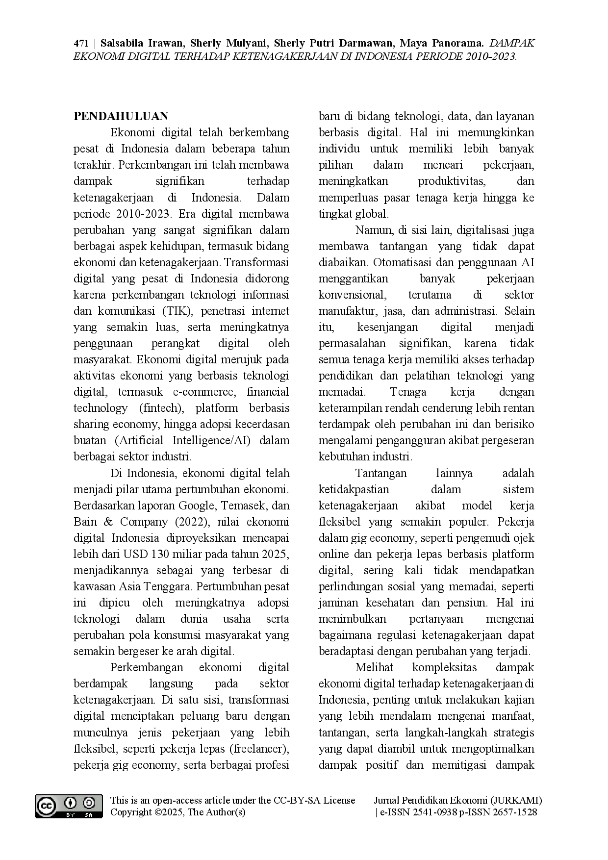 juris Dampak Ekonomi Digital Terhadap Ketenagakerjaan Di Indonesia Periode 2010 2023