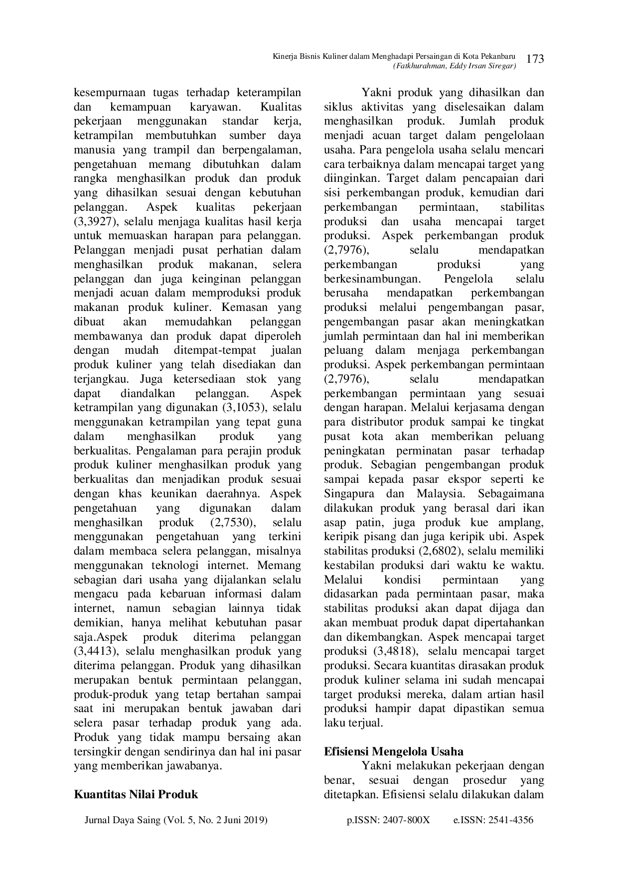 juris Kinerja Bisnis Kuliner Dalam Menghadapi Persaingan di Kota Pekanbaru