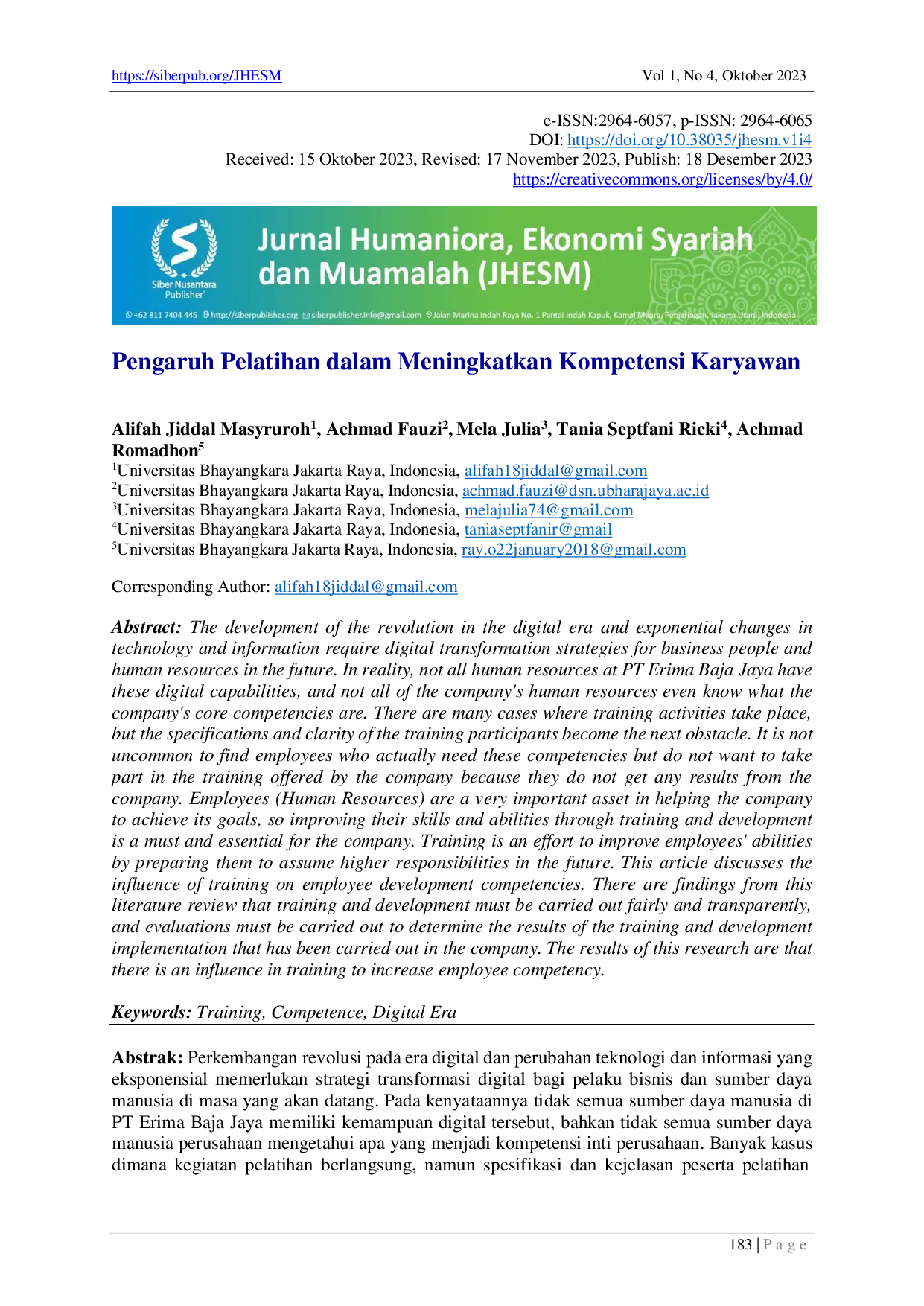 JURIS Pengaruh Pelatihan dalam Meningkatkan Kompetensi Karyawan