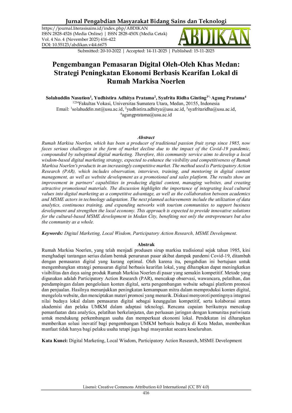 JURIS Pengembangan Pemasaran Digital Oleh Oleh Khas Medan Strategi Peningkatan Ekonomi Berbasis Kearifan Lokal di Rumah Markisa Noerlen