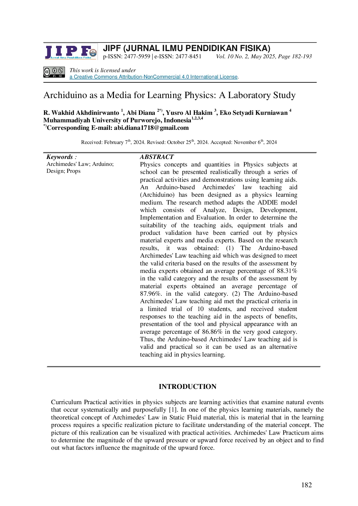JURIS Archiduino as a Media for Learning Physics A Laboratory Study