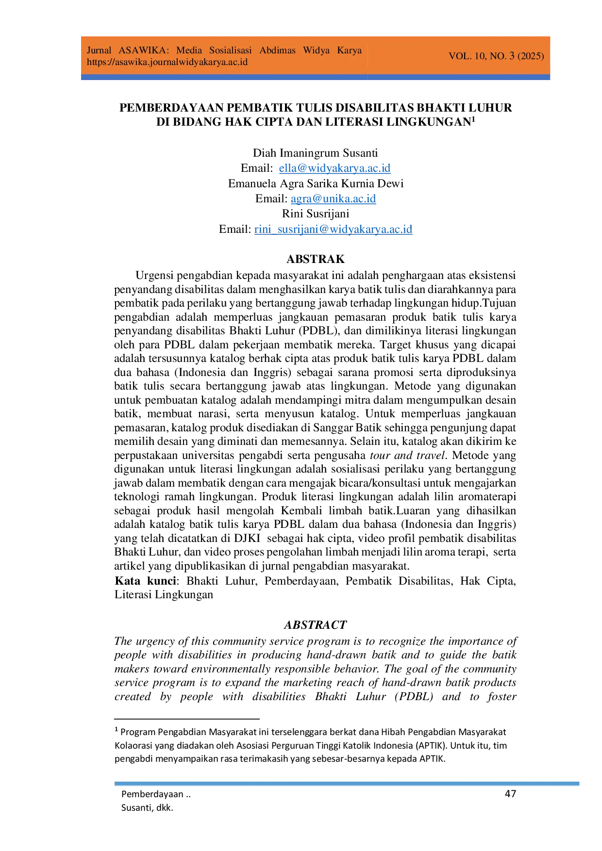 juris Pemberdayaan Pembatik Tulis Disabilitas Bhakti Luhur di Bidang Hak Cipta dan Literasi Lingkungan