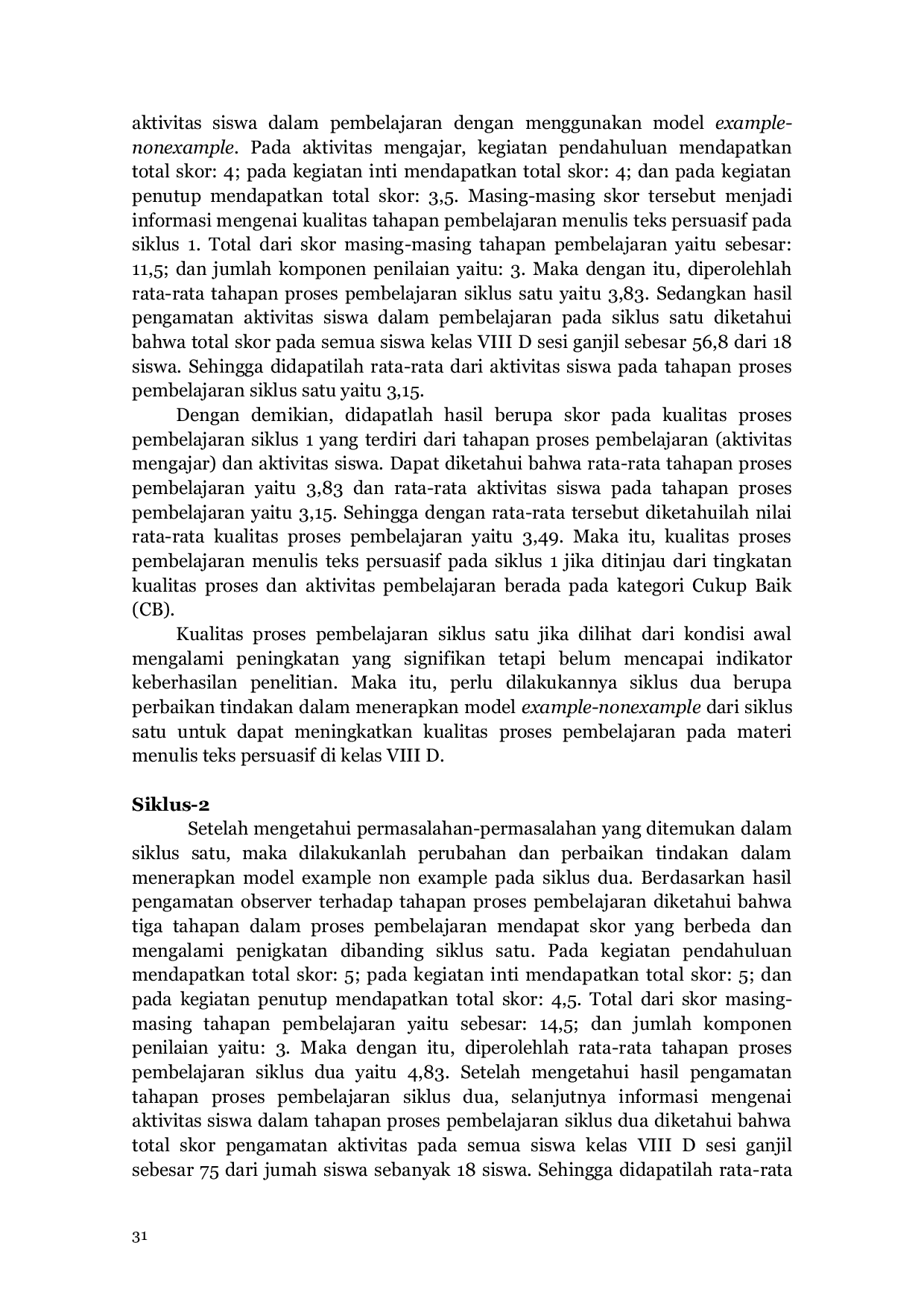 JURIS Penerapan Model Example Nonexample Untuk Meningkatkan Kualitas Proses Pembelajaran Menulis Teks Persuasif Siswa Kelas Viii D Smp Negeri 5 Kota Jambi