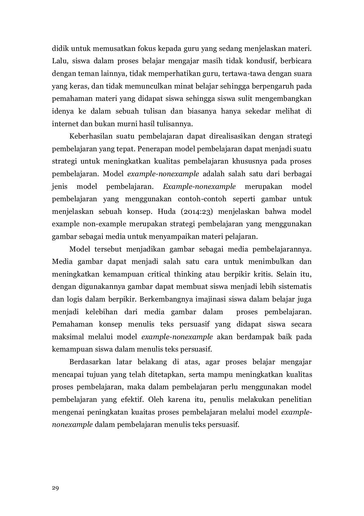 JURIS Penerapan Model Example Nonexample Untuk Meningkatkan Kualitas Proses Pembelajaran Menulis Teks Persuasif Siswa Kelas Viii D Smp Negeri 5 Kota Jambi