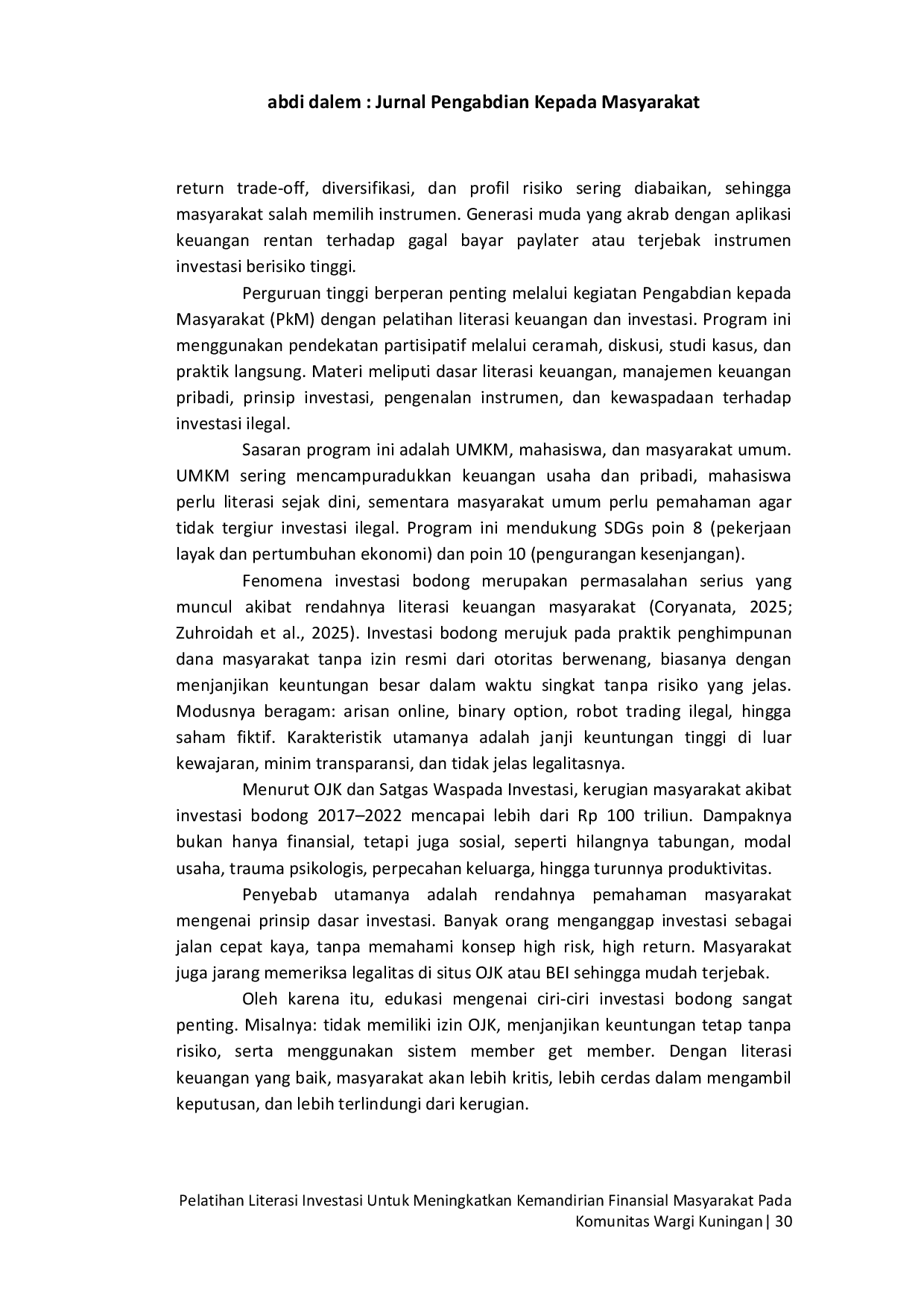 JURIS Pelatihan Literasi Investasi Untuk Meningkatkan Kemandirian Finansial Masyarakat Pada Komunitas Wargi Kuningan