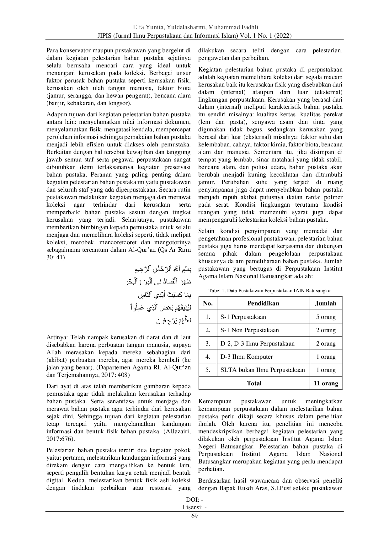 juris Manajemen Pelestarian Bahan Pustaka Pada Perpustakaan Institut Agama Islam Negeri Batusangkar