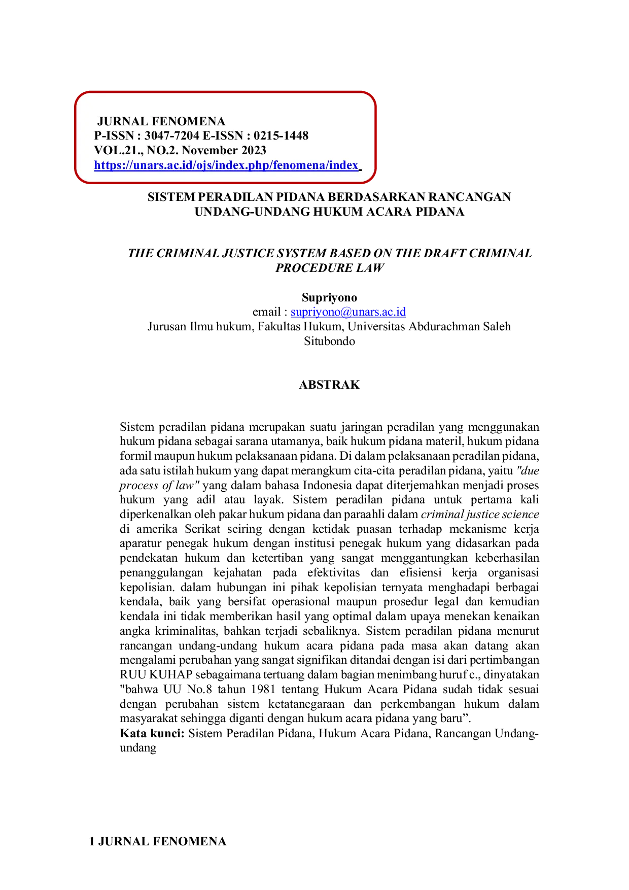JURIS Sistem Peradilan Pidana Berdasarkan Rancangan Undang Undang Hukum Acara Pidana